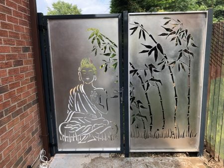 Bhudda glass effect garden gate metal frame