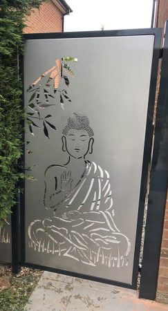 Custom Design Glass insert Metal Garden Gate